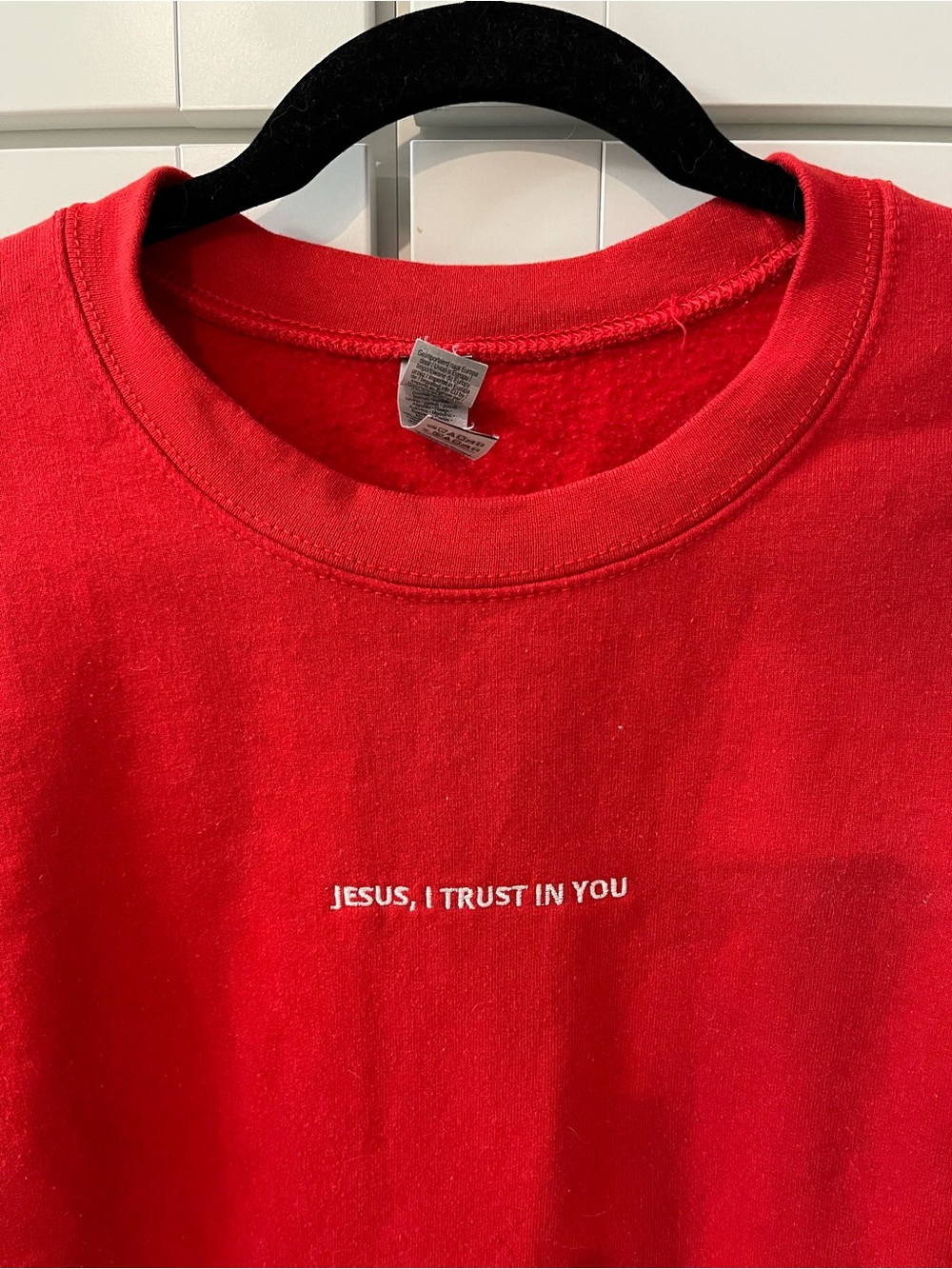 Red Divine Mercy Embroidered Sweatshirt Jesus I Trust in You